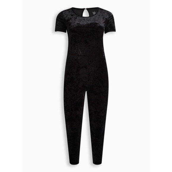 NWT Torrid 1X Black Crushed Velvet Short Sleeve Full Length Catsuit Size 14-16 - Picture 5 of 8